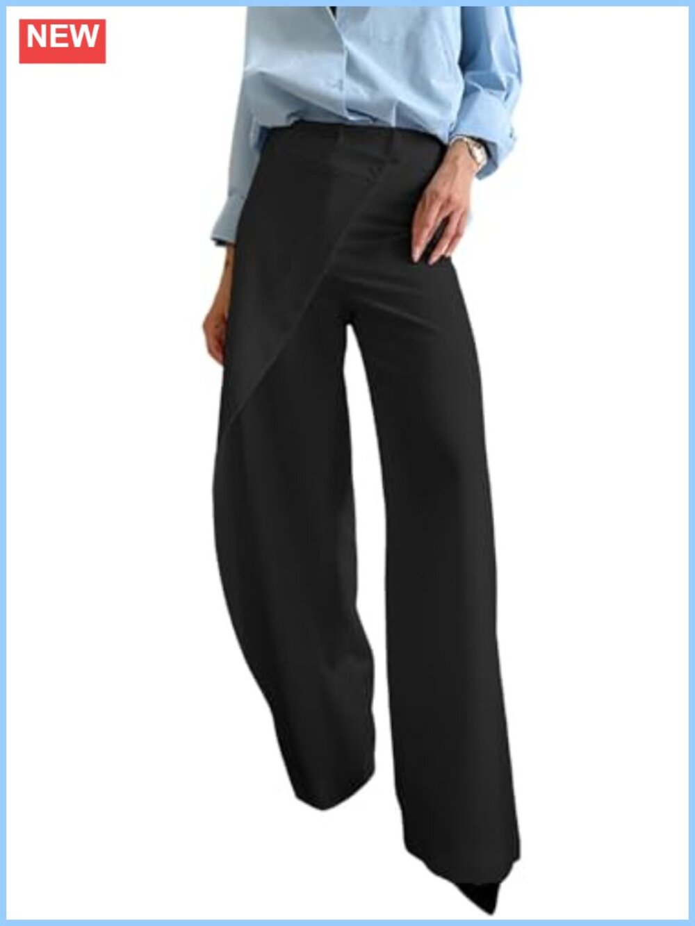 High Waisted Wide Leg Palazzo Trousers Asymmetrical Wrap Dress Pants